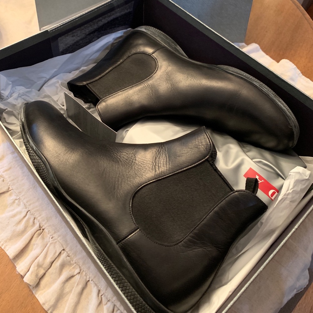 Prada Black Leather Chelsea Boots